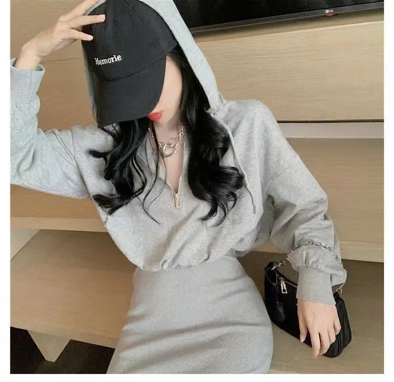 Women's Light Weight Hooded Mini Dress Cream White — feature 3