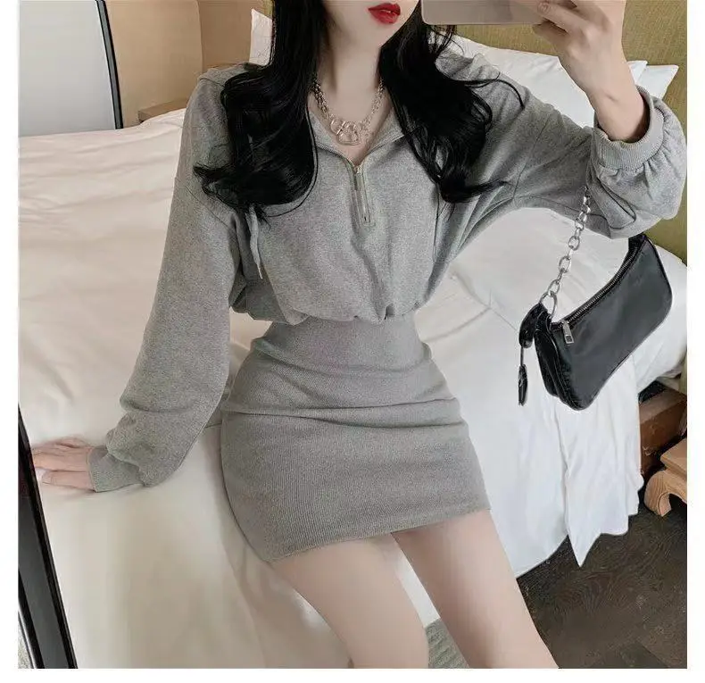 Women's Light Weight Hooded Mini Dress Cream White — feature 8