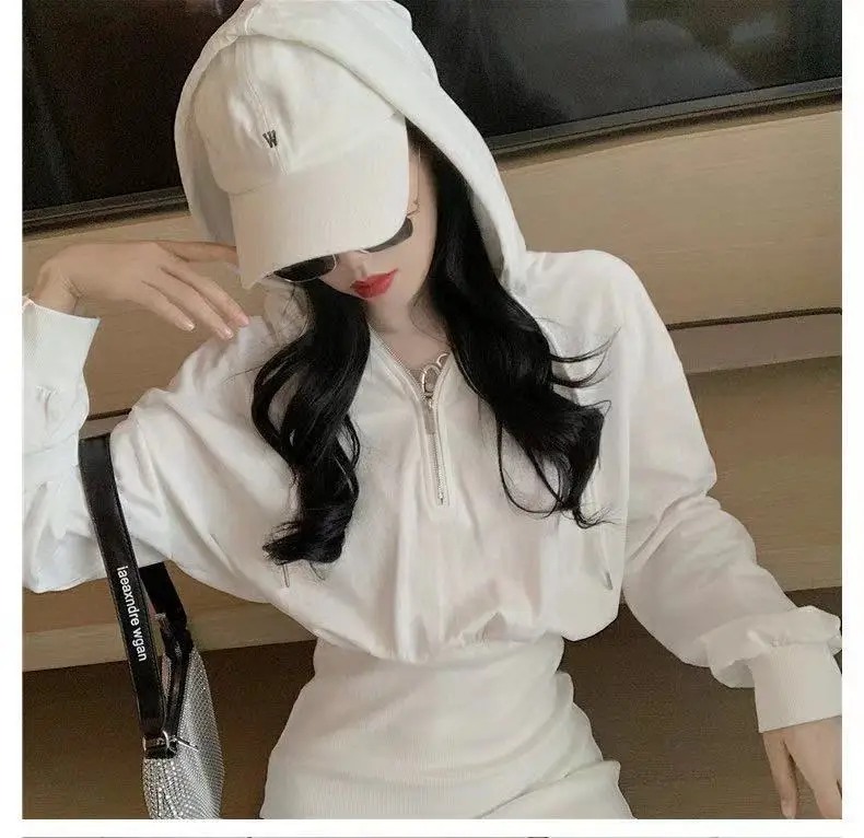 Women's Light Weight Hooded Mini Dress Cream White — feature 9