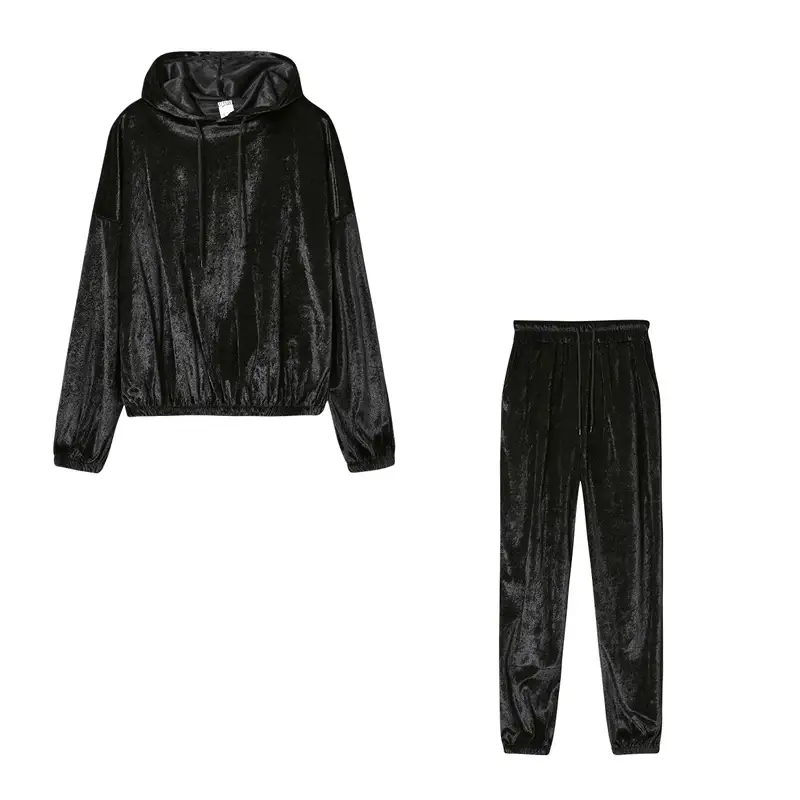 Women Velvet Hooded Sweatpants Set Green Winter Casual — feature 21