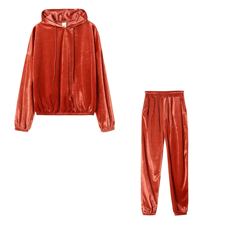 Women Velvet Hooded Sweatpants Set Green Winter Casual - Image 12