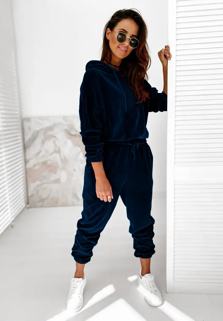 Women Velvet Hooded Sweatpants Set Green Winter Casual - Image 7