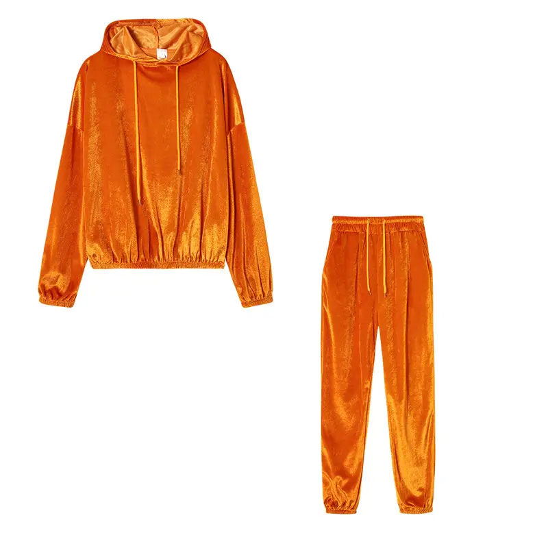 Women Velvet Hooded Sweatpants Set Green Winter Casual - Image 8