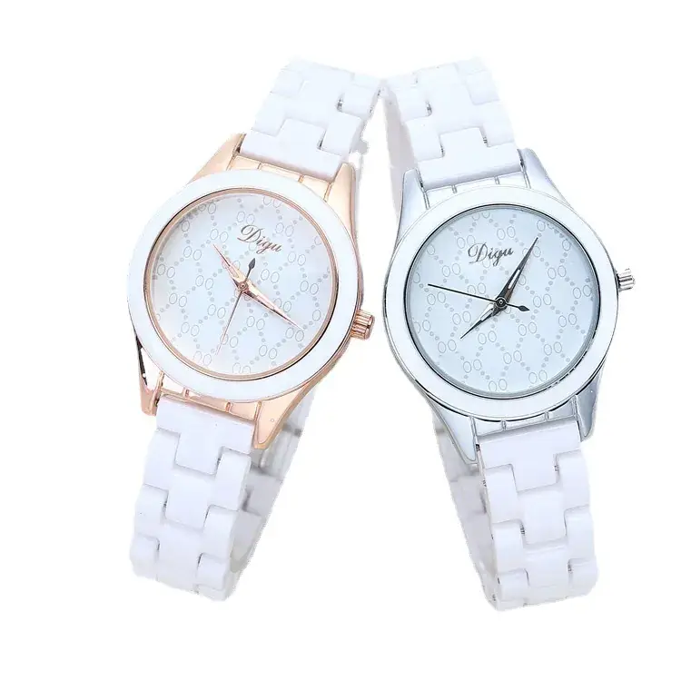 Women's White Ceramic Quartz Watch with Diamond Studded Strap - Image 5