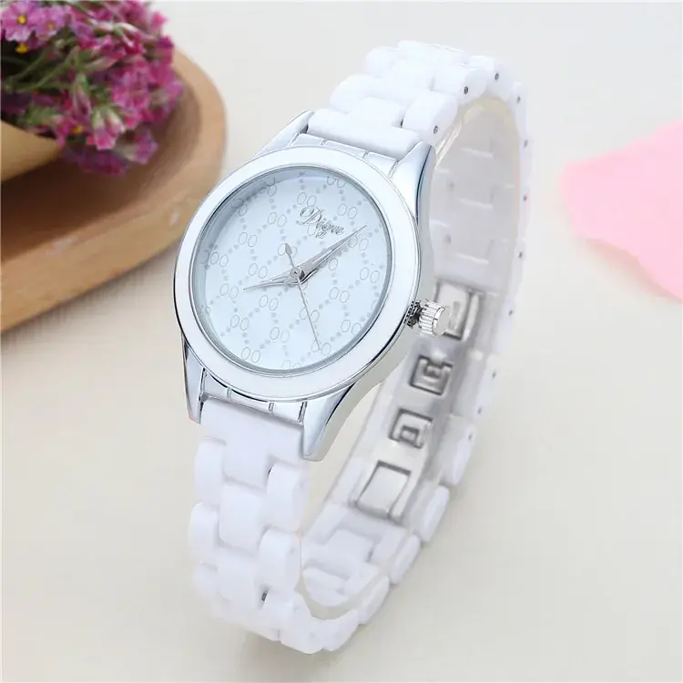 Women's White Ceramic Quartz Watch with Diamond Studded Strap - Image 6