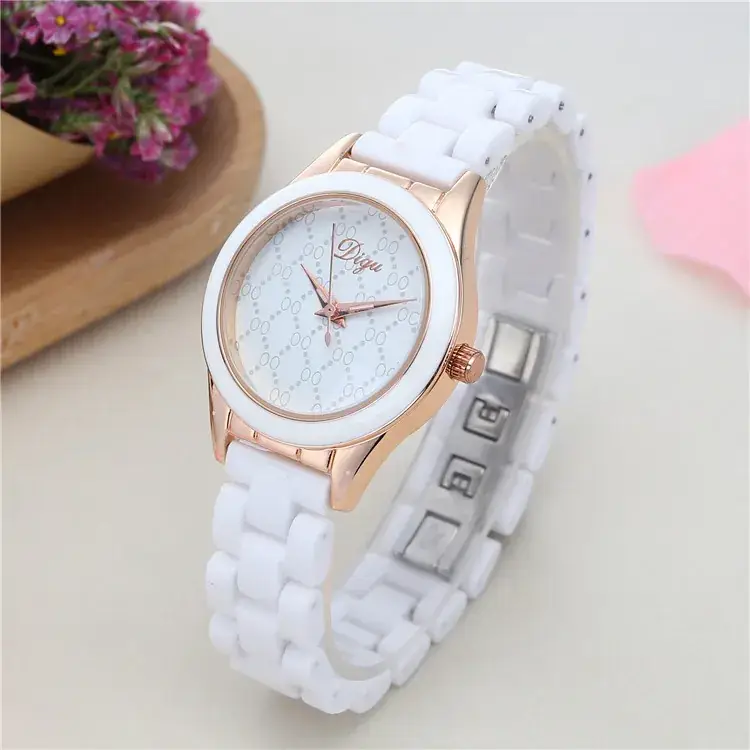 Women's White Ceramic Quartz Watch with Diamond Studded Strap - Image 7