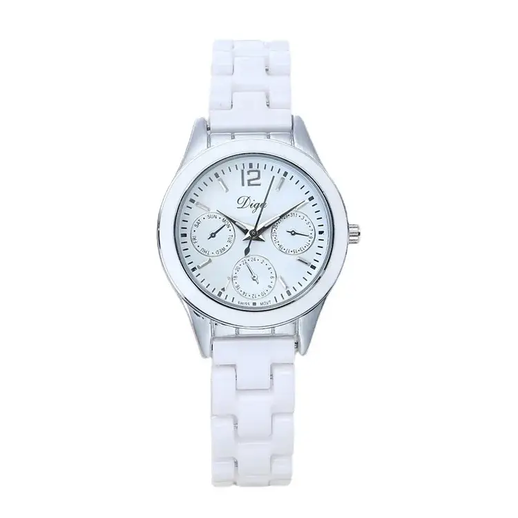 Women's White Ceramic Quartz Watch with Diamond Studded Strap - Image 8