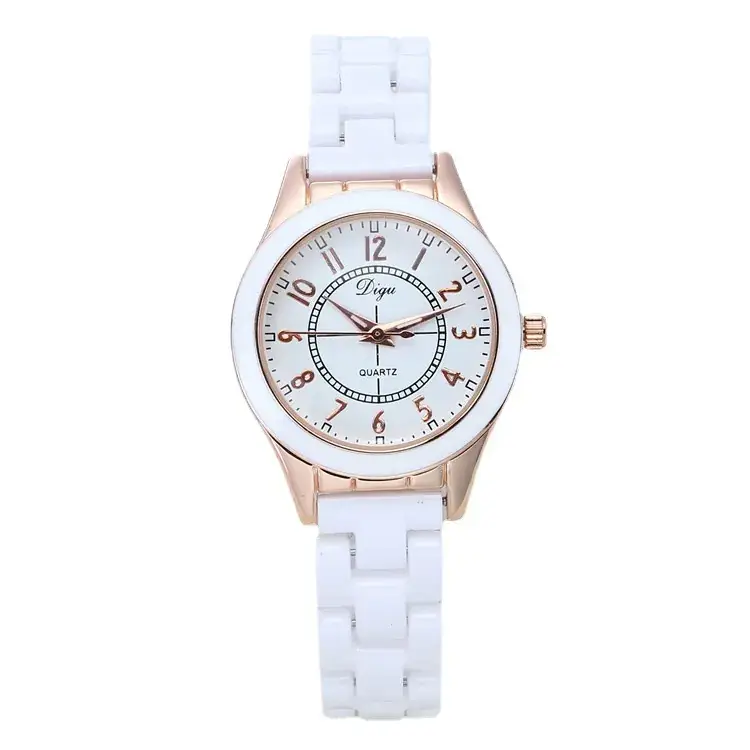 Women's White Ceramic Quartz Watch with Diamond Studded Strap - Image 9