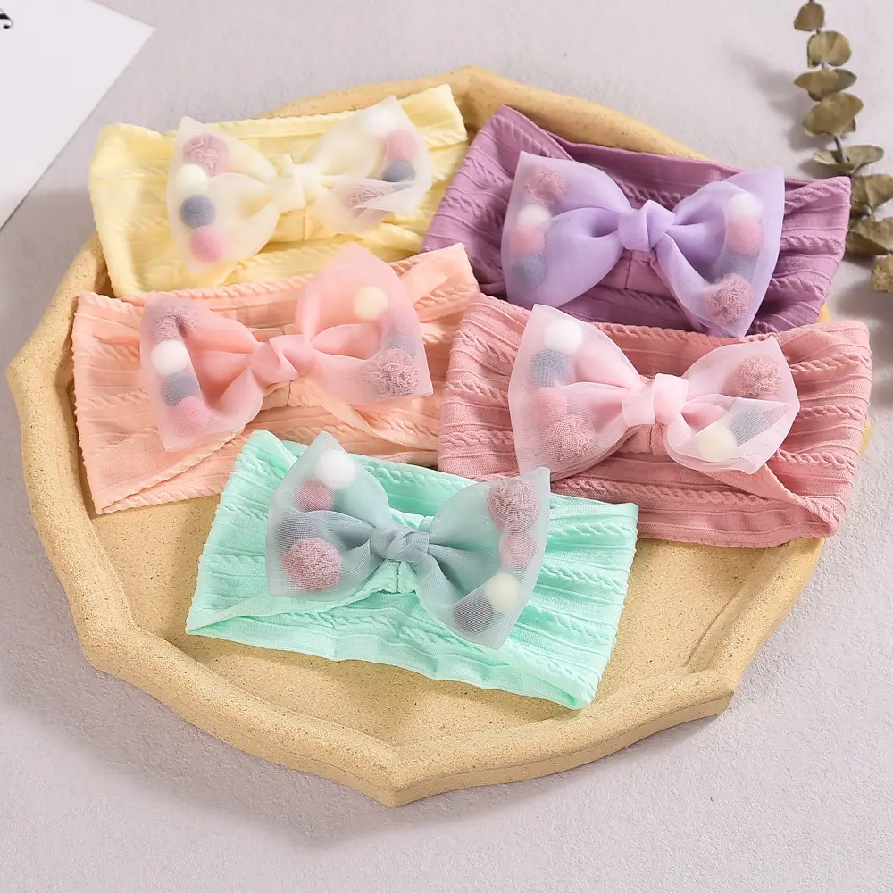 Baby Jacquard Bow Hair Belt Mint Green - Image 8