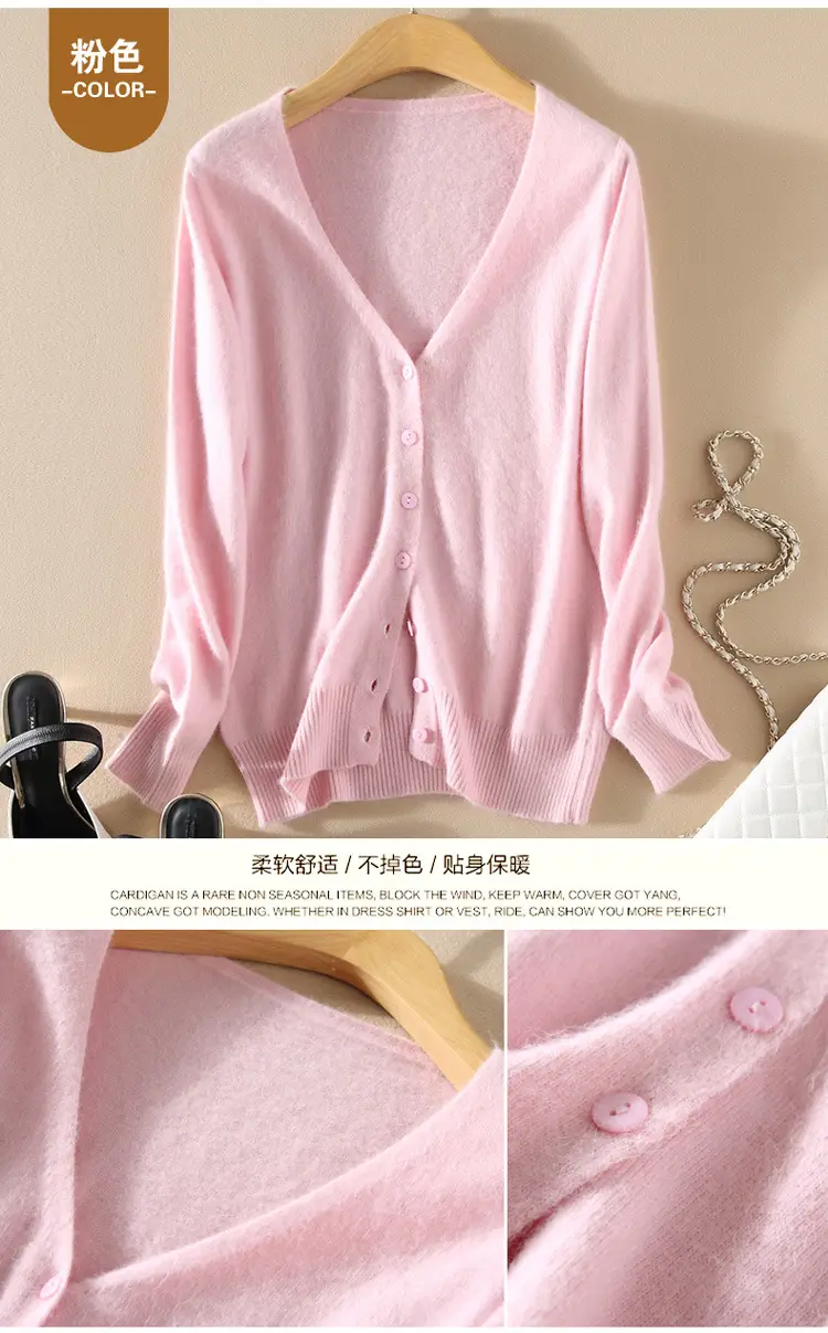 Women Knitted V-Neck Cardigan with Buttons — feature 13
