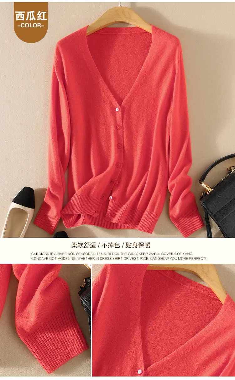 Women Knitted V-Neck Cardigan with Buttons — feature 19