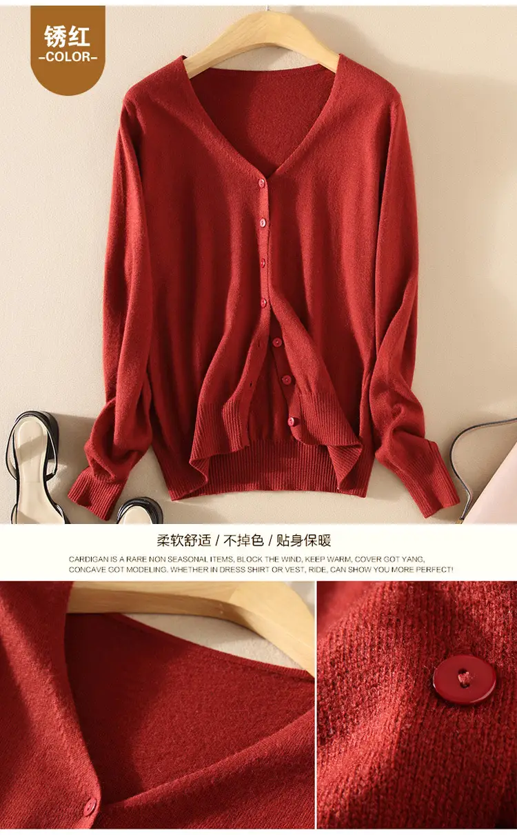 Women Knitted V-Neck Cardigan with Buttons — feature 23