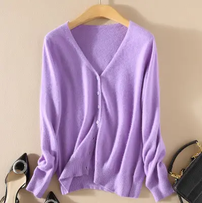 Women Knitted V-Neck Cardigan with Buttons - Image 2