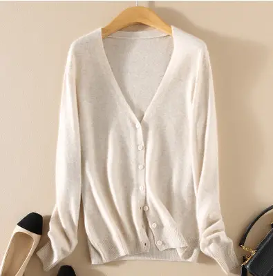Women Knitted V-Neck Cardigan with Buttons - Image 3