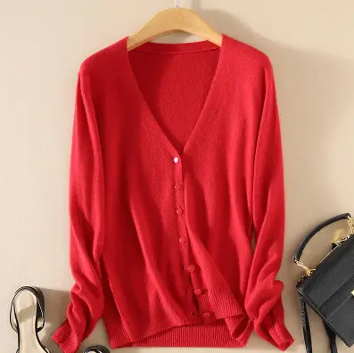 Women Knitted V-Neck Cardigan with Buttons - Image 4