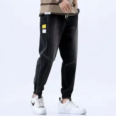 Men's 2024 Black Loose Leg Harem Pants Nine Point Design - Image 2