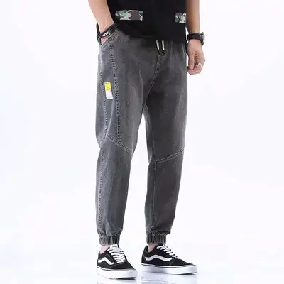 Men's 2024 Black Loose Leg Harem Pants Nine Point Design - Image 3