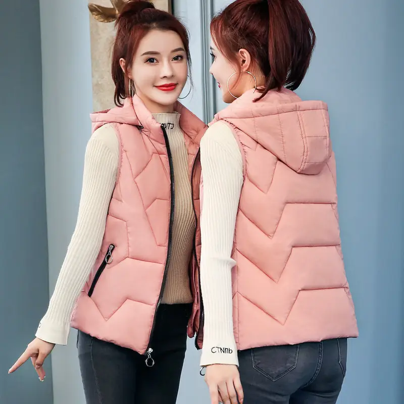 Women Red Hooded Vest Down Cotton Large Size
