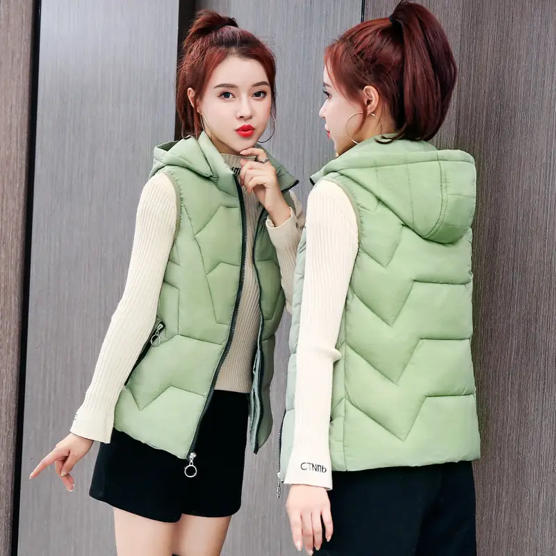 Women Red Hooded Vest Down Cotton Large Size