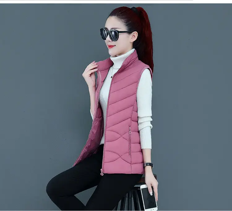 Women Red Hooded Vest Down Cotton Large Size