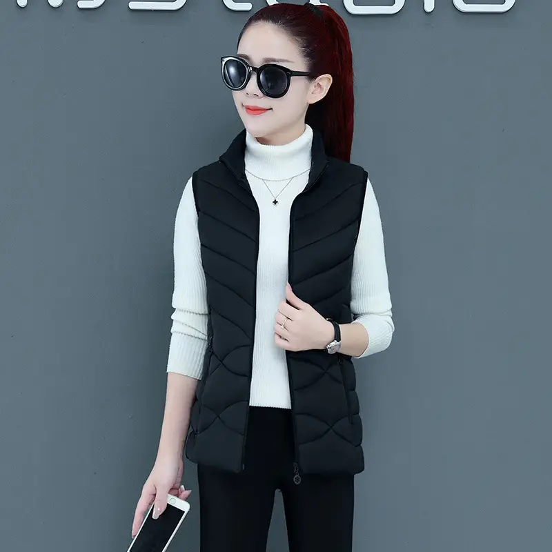 Women Red Hooded Vest Down Cotton Large Size