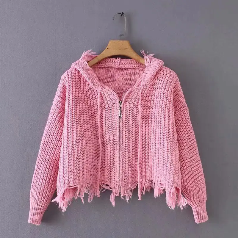 Black Zipper Hooded Knitwear Jacket for Women — feature 10