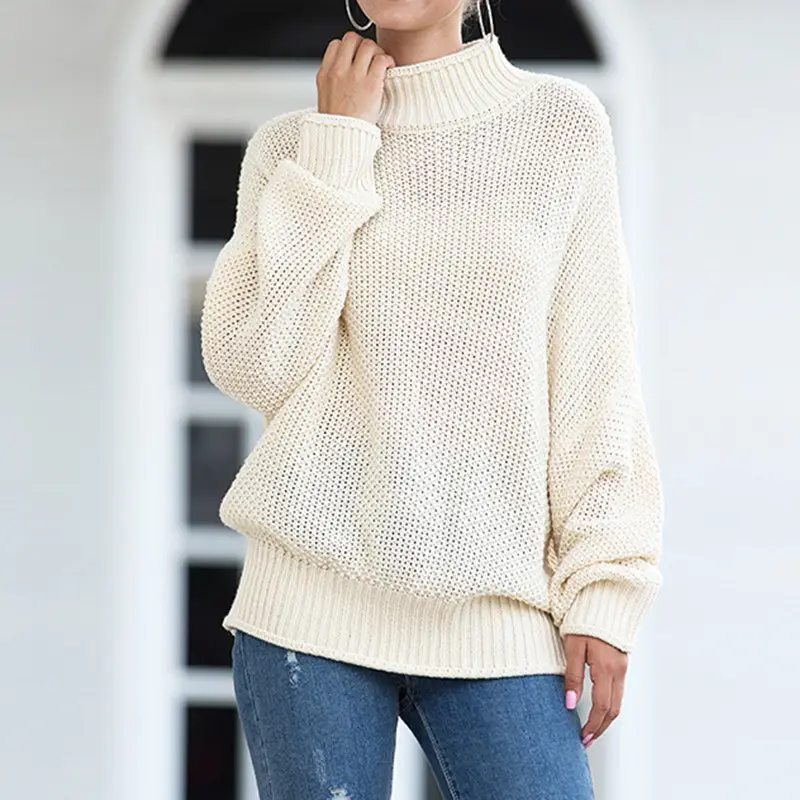 Women's Navy Knit Pullover Sweater with Rolled Collar - Image 16