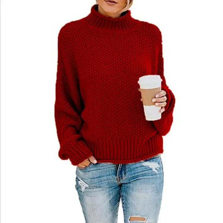 Women's Navy Knit Pullover Sweater with Rolled Collar - Image 13