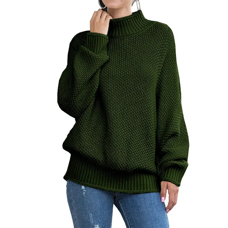 Women's Navy Knit Pullover Sweater with Rolled Collar - Image 7