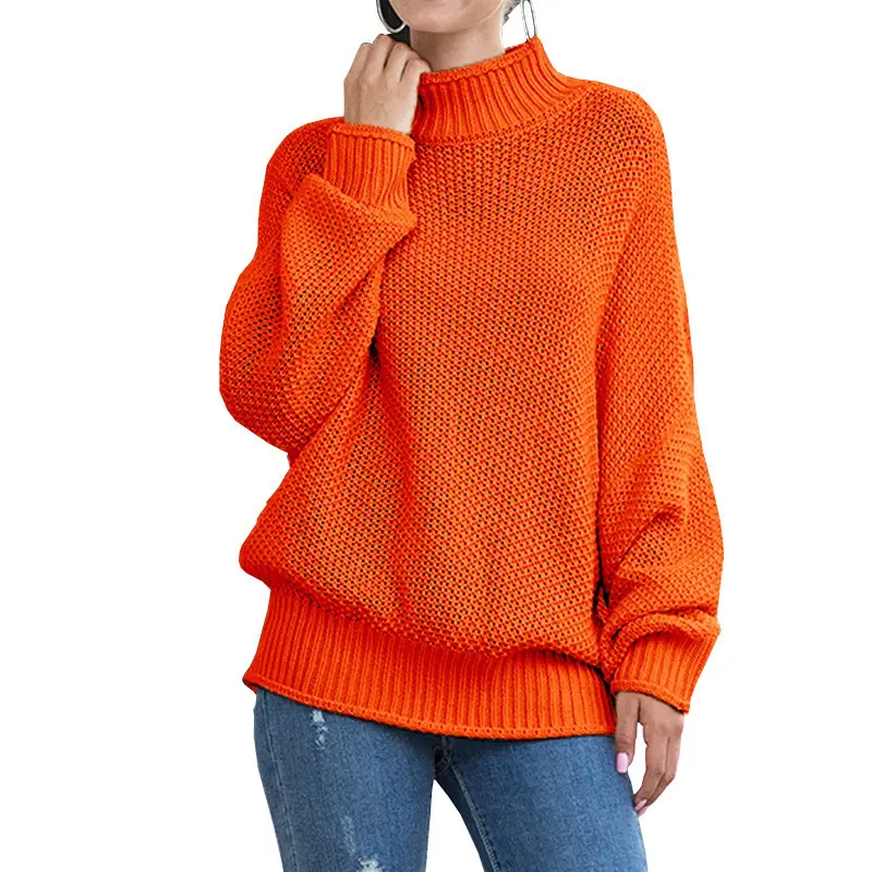 Women's Navy Knit Pullover Sweater with Rolled Collar - Image 8