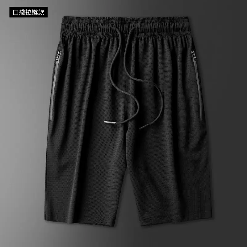 Men's Black Mesh Ice Silk Shorts Elastic Waist Quick Dry