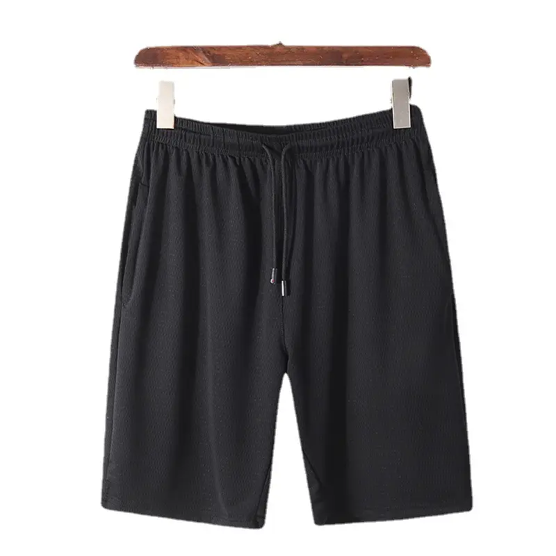 Men's Black Mesh Ice Silk Shorts Elastic Waist Quick Dry