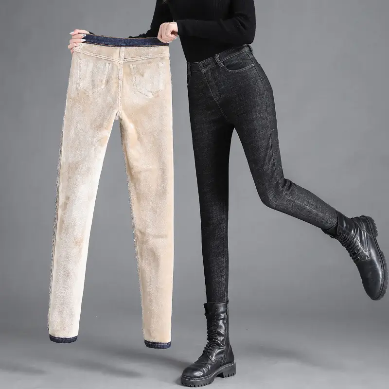 Women Fleece Lined Slim Fit Jeans 2023 Spring Autumn - Image 2