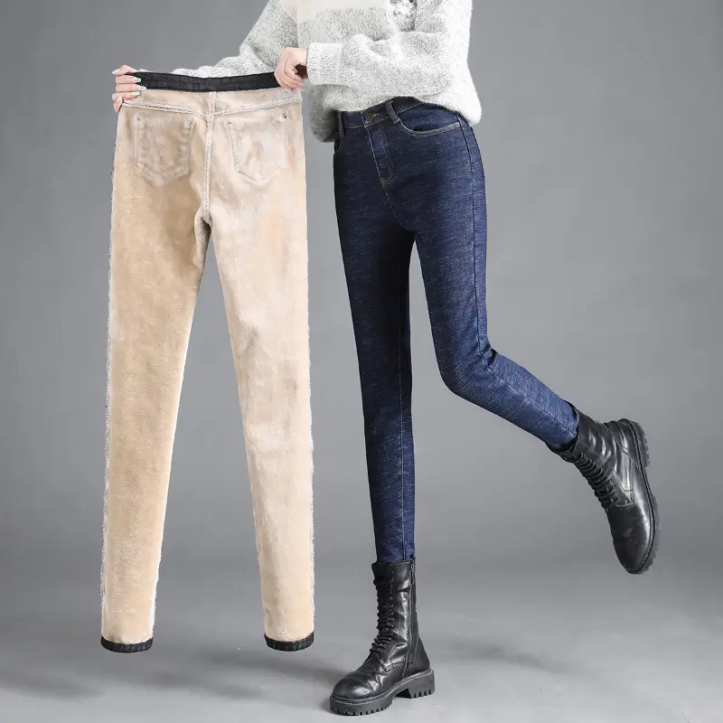 Women Fleece Lined Slim Fit Jeans 2023 Spring Autumn - Image 3