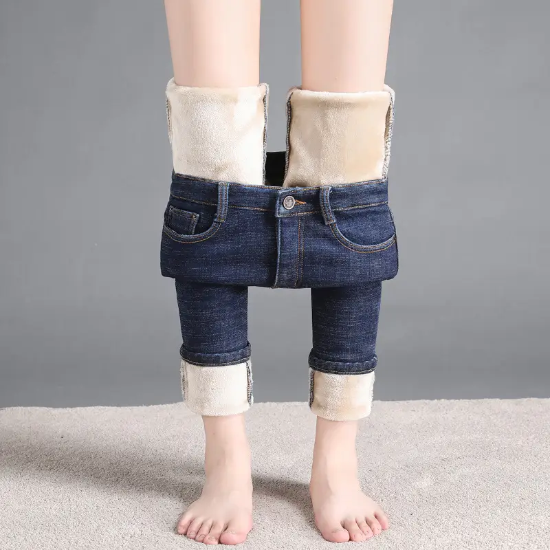 Women Fleece Lined Slim Fit Jeans 2023 Spring Autumn - Image 4