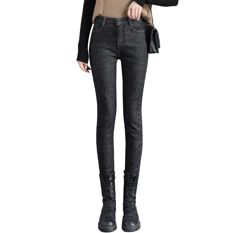 Women Fleece Lined Slim Fit Jeans 2023 Spring Autumn - Image 5