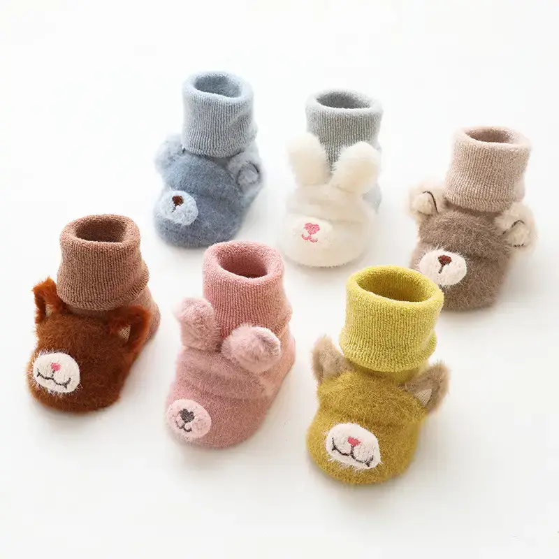 Baby Teddy Bear Socks Yellow Winter Non-Slip - Image 8
