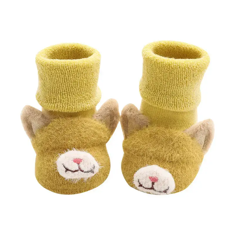 Baby Teddy Bear Socks Yellow Winter Non-Slip - Image 11