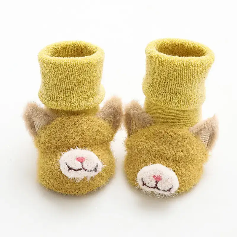 Baby Teddy Bear Socks Yellow Winter Non-Slip - Image 2
