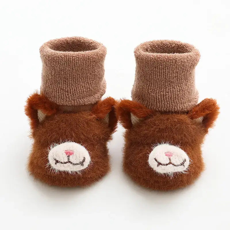 Baby Teddy Bear Socks Yellow Winter Non-Slip - Image 5