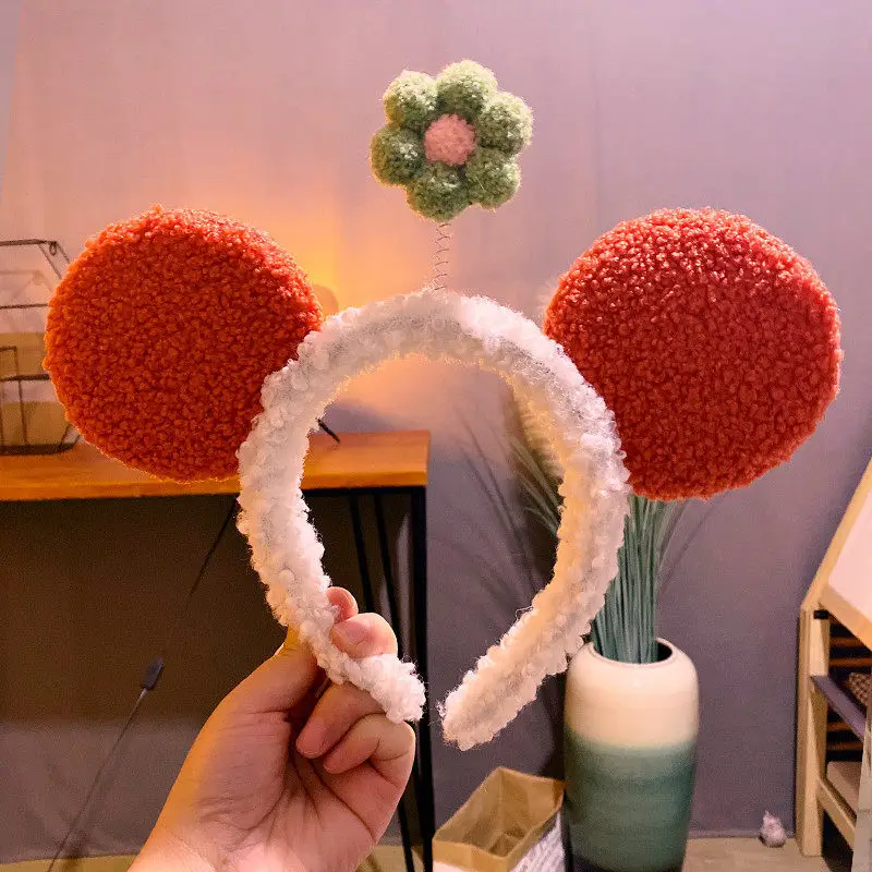 Cute Bear Plush Hairband with Flower Headband - Image 2