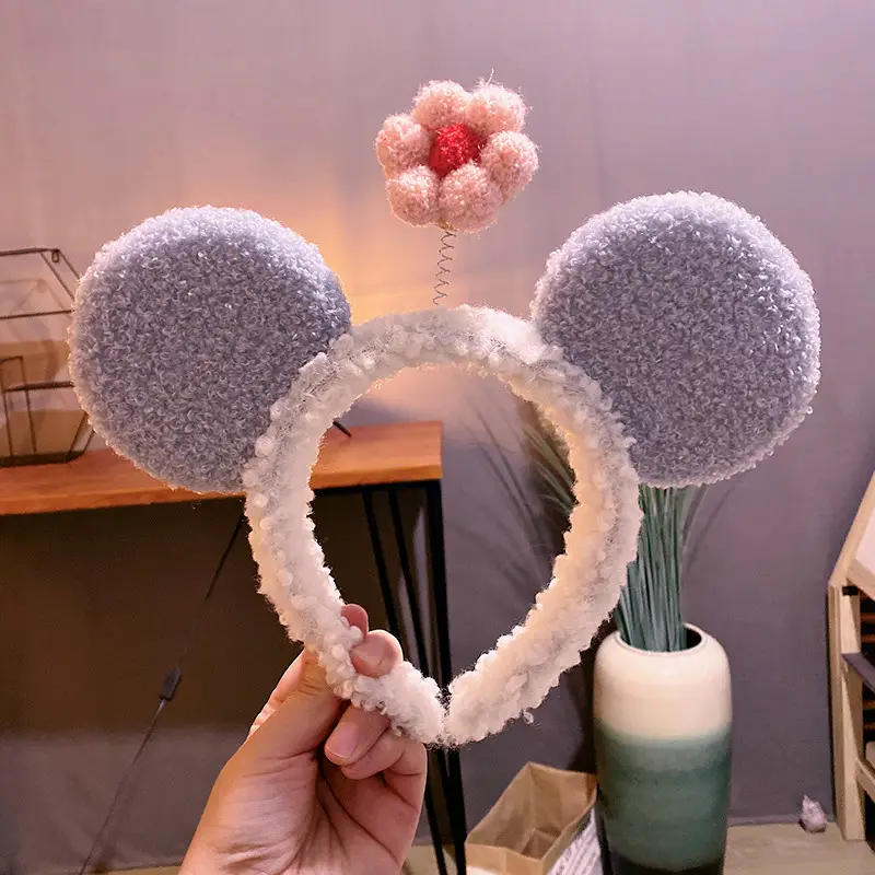 Cute Bear Plush Hairband with Flower Headband - Image 4
