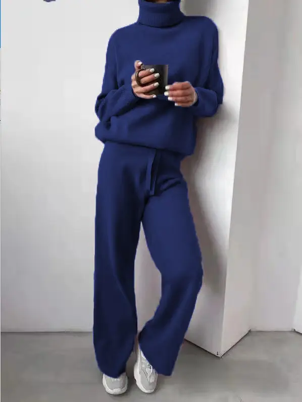 Fashion Set 2026 Autumn and Winter Cross-Border Amazon European and American High-Neck Solid Color Patchwork Knit Two-Piece Set — feature 12