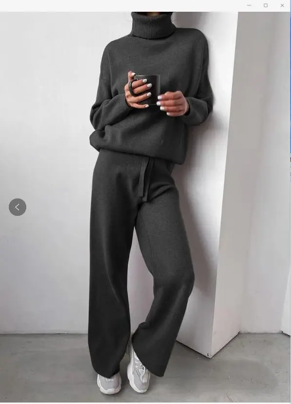 Fashion Set 2026 Autumn and Winter Cross-Border Amazon European and American High-Neck Solid Color Patchwork Knit Two-Piece Set — feature 7