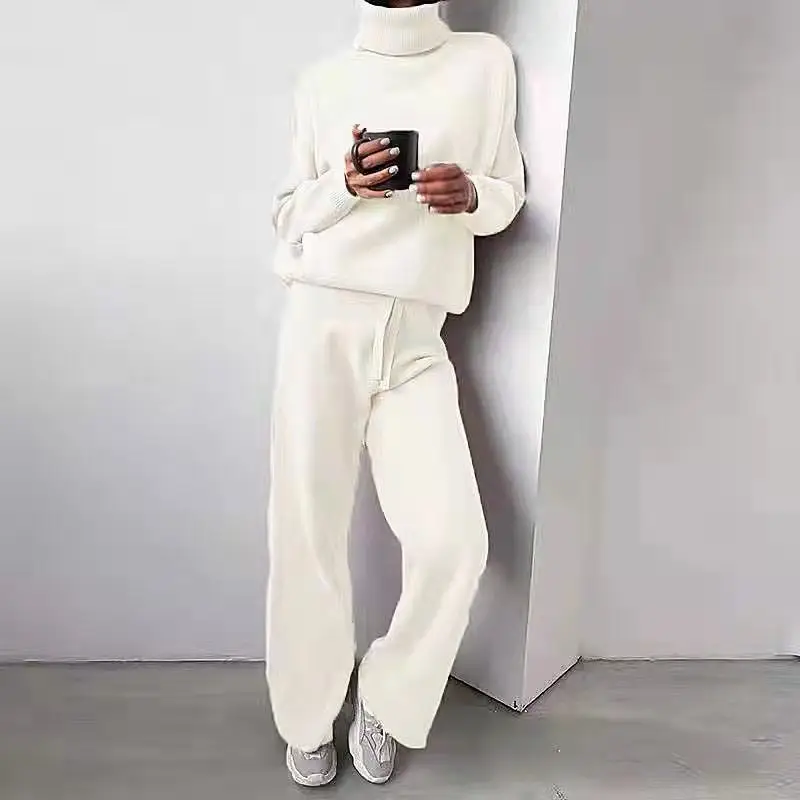 Fashion Set 2026 Autumn and Winter Cross-Border Amazon European and American High-Neck Solid Color Patchwork Knit Two-Piece Set — feature 8