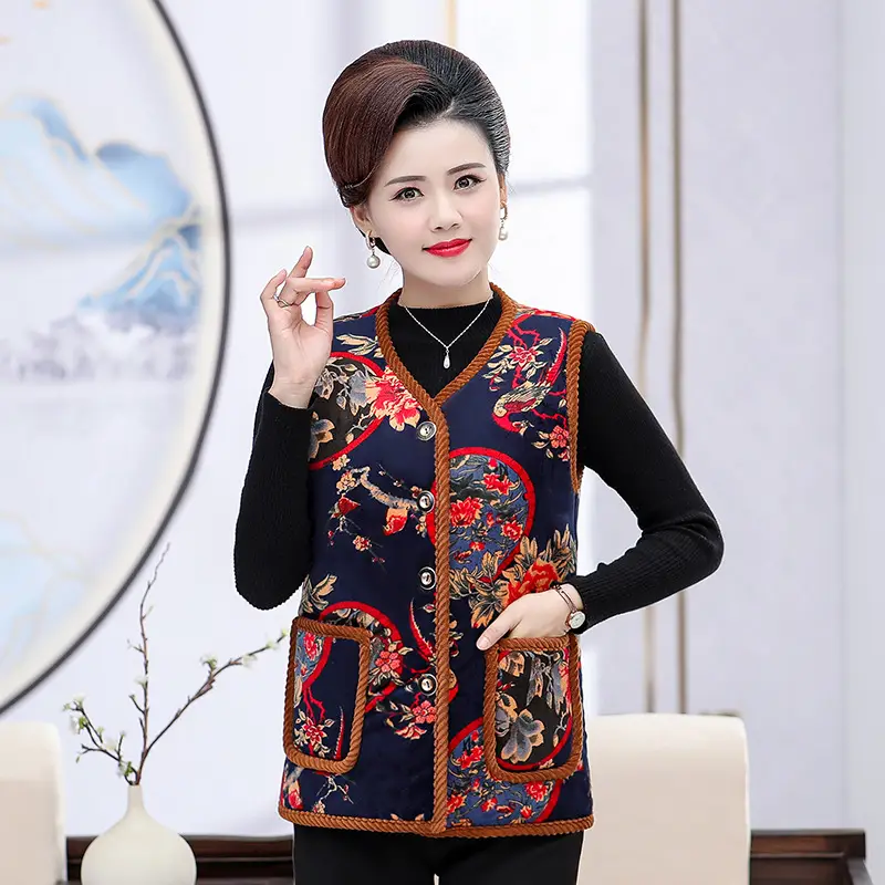 Middle-aged Women Velvet Waistcoat Vest Winter Padded Old Lady - Image 9