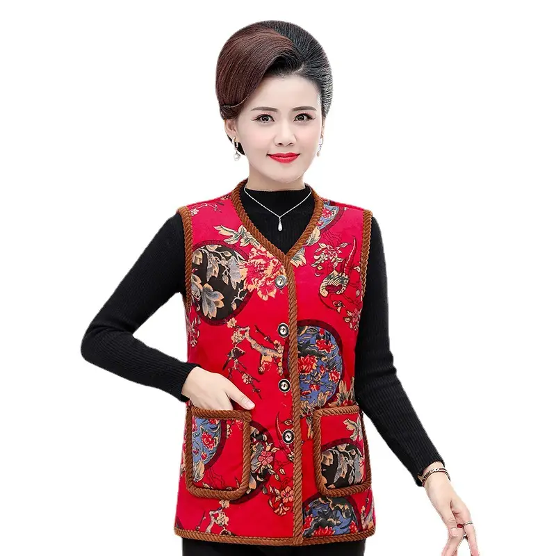 Middle-aged Women Velvet Waistcoat Vest Winter Padded Old Lady - Image 11