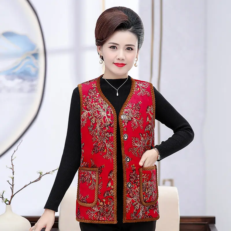 Middle-aged Women Velvet Waistcoat Vest Winter Padded Old Lady - Image 2