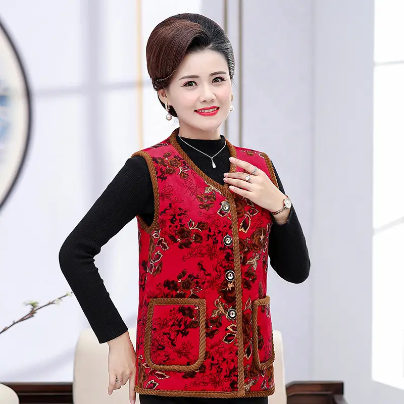 Middle-aged Women Velvet Waistcoat Vest Winter Padded Old Lady - Image 3