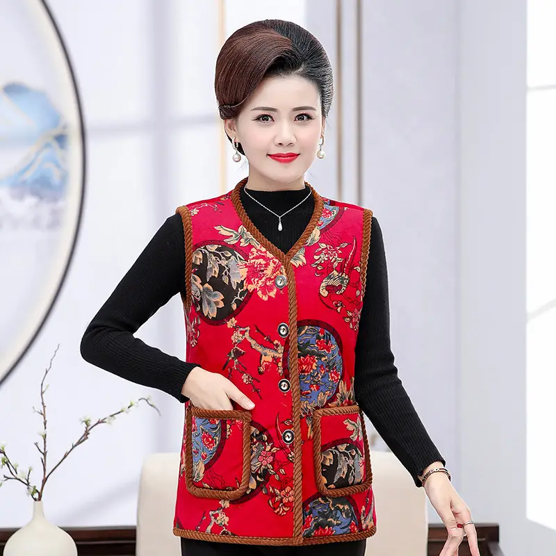 Middle-aged Women Velvet Waistcoat Vest Winter Padded Old Lady - Image 4